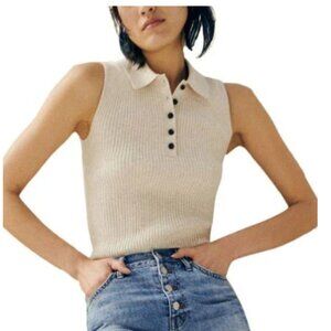 Madewell Sleeveless Polo Sweater - Oatmeal - S